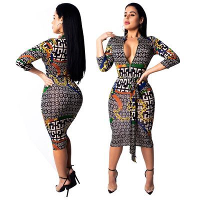 9100 women bodycon printed dress