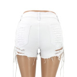 198 corn-bandage hot pants on the side ripped denim shorts