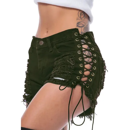 198 corn-bandage hot pants on the side ripped denim shorts