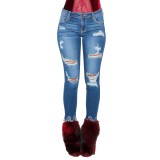 6036 women lacy ripped jeans ninth jeans pant