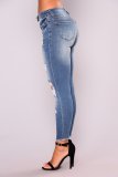 6032 women ripped jeans high-elastic ninth jeans pant