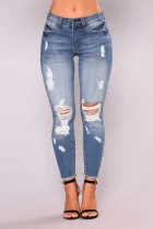 6032 women ripped jeans high-elastic ninth jeans pant