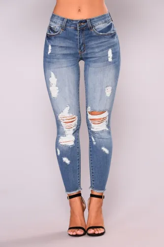 6032 women ripped jeans high-elastic ninth jeans pant