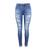 6031 women ripped jeans high-elastic ninth jeans pant