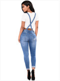 6055 women ripped hip strap with rolled edge jeans Dungarees