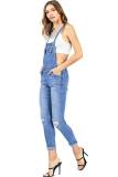 6055 women ripped hip strap with rolled edge jeans Dungarees