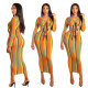 2381 women banding stripe print long dress