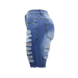 6024 women high elastic holes beggar jeans short