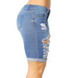 6023 women high elastic holes beggar jeans short