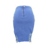 6011a  women ripped holes jeans skirt