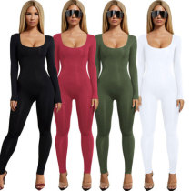 1117 women new one-piece pure color jumpsuit