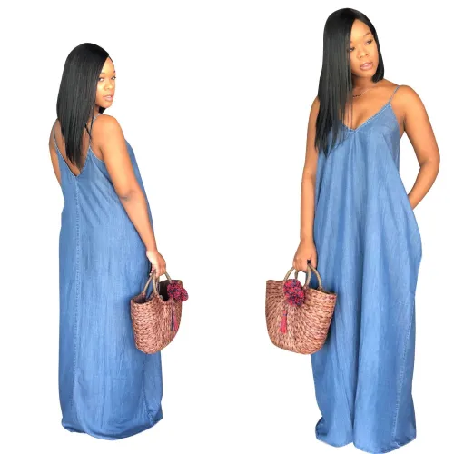 plus size sexy women jeans maxi dress 8908