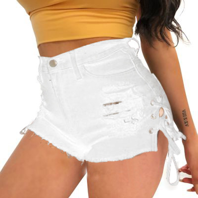 6069-1 women holes fringed bangdage jeans shorts