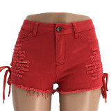 6069-1 women holes fringed bangdage jeans shorts