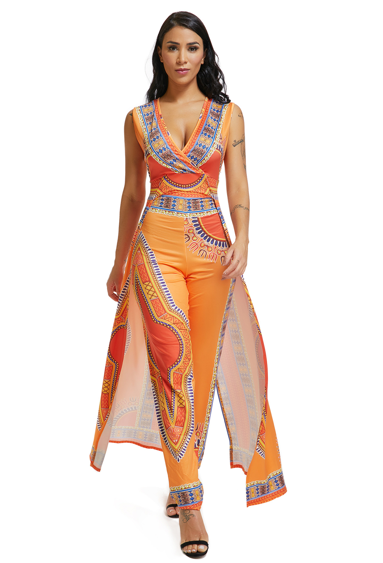 Unique Ethnic Pattern Printed Suspender Jumpsuit