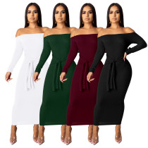 long sleeve off shoulder dress 9388