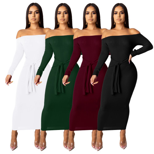 long sleeve off shoulder dress 9388