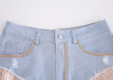 jeans sequin short pants Q345