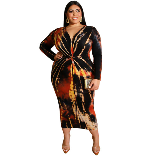 plus size women v-neck dress 19425