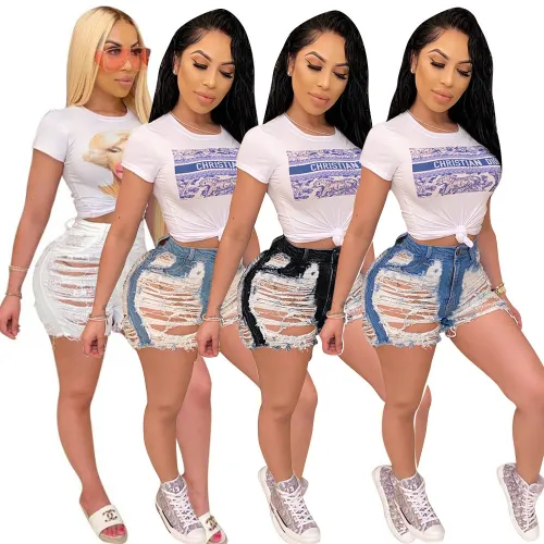 sext ripped  tassels short  jeans pants LD8695
