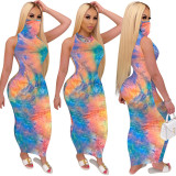 Sexy women tie dye maxi dress 4033 (Include the face mask )
