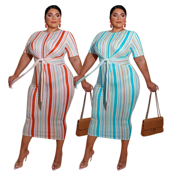 plus size women stripe dress 20780