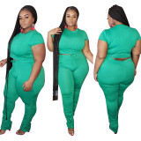 plus size short two piece stacked pants set 20735