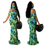 sexy off shoulder maxi dress with face mask 9660