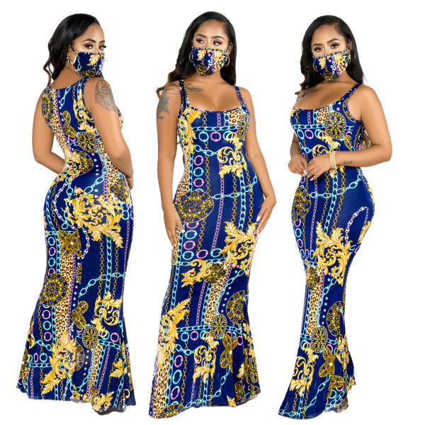 sexy maxi dress with face mask 9667