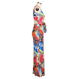 sexy printing  maxi dress the face mask is included 9647