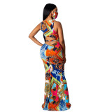 sexy printing  maxi dress the face mask is included 9647