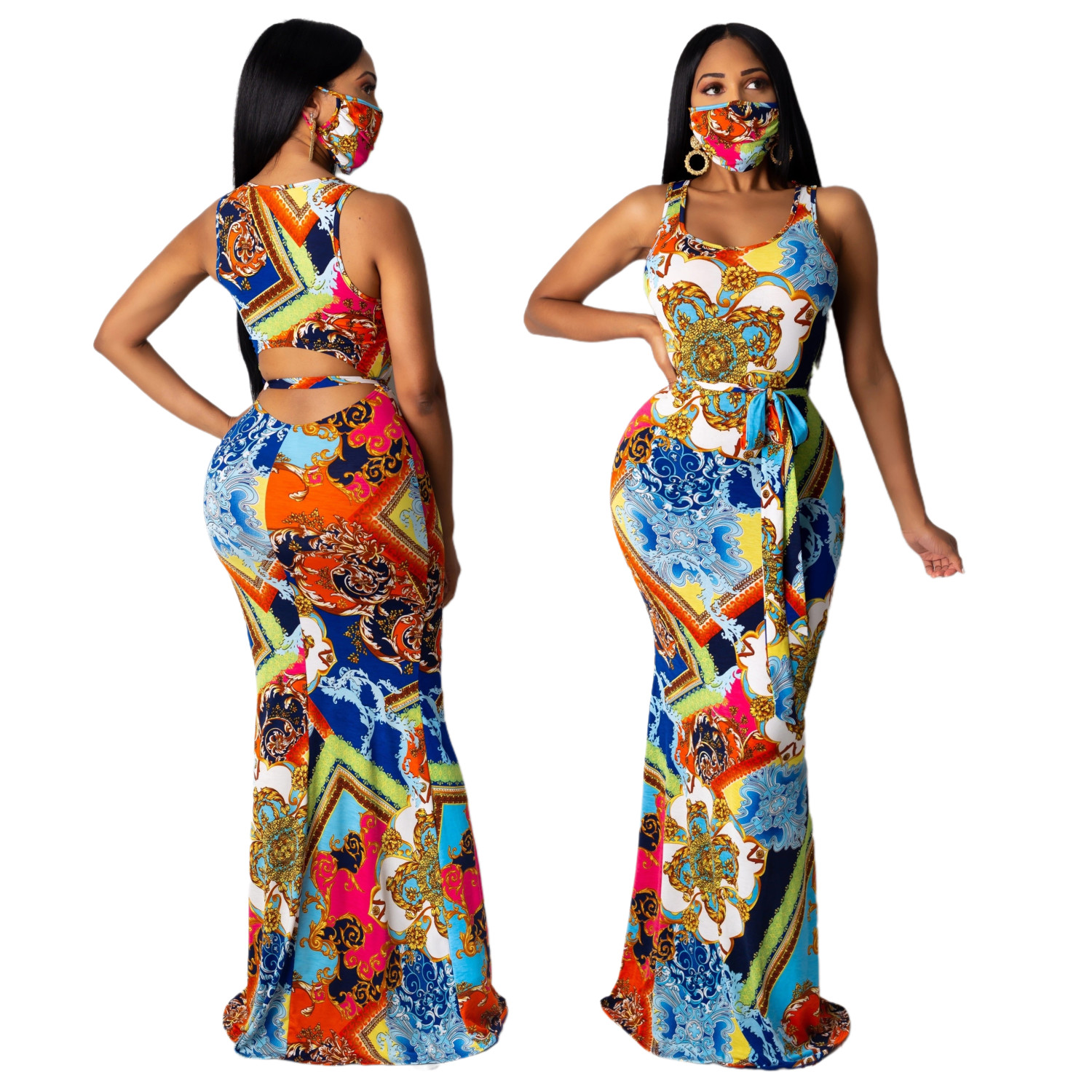 US$ 10.98 - sexy printing maxi dress the face mask is included 9647 ...