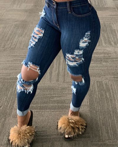 Ladies plus size ripped jeans LD8775