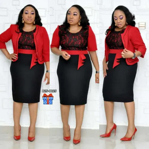 plus size women fashion dress with coat 98057