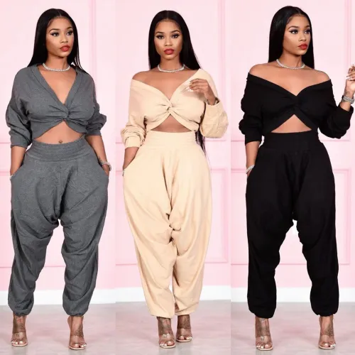 sexy v-neck two piece pants set S390047