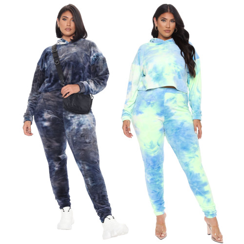 plus size women two piece hoodie tracksuit set 9922