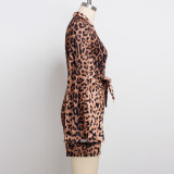 sexy long sleeve leopard  v-neck romper 9850