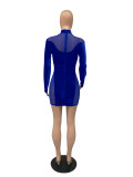 long sleeve mini mesh velvet dress 2606