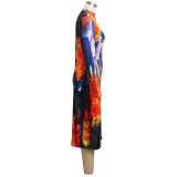 sexy tie dye long sleeve dress 9984