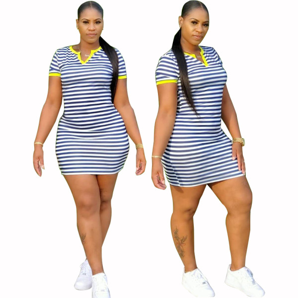 Women stripe dress LD8877