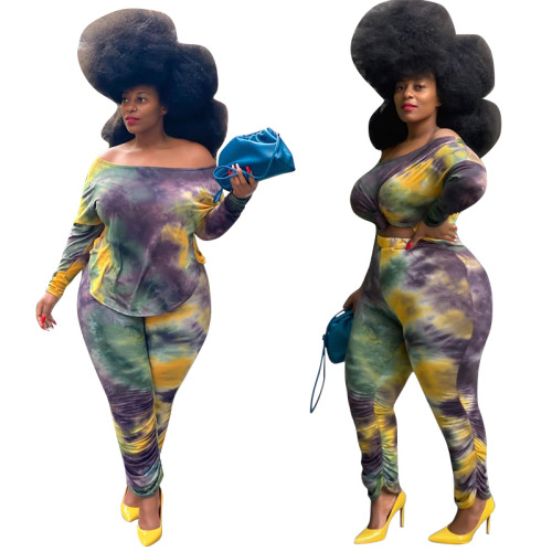 plus size two piece tie dye set 21045