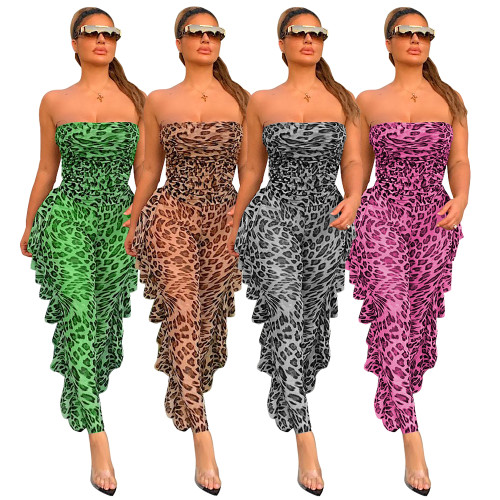 Tube top leopard jumpsuit Y095