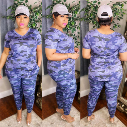 v-neck two piece camo pants  set 21063