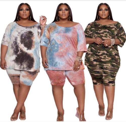 plus size  two piece tie dye short  set 21069