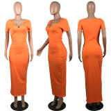 Women U neck long dress H3718