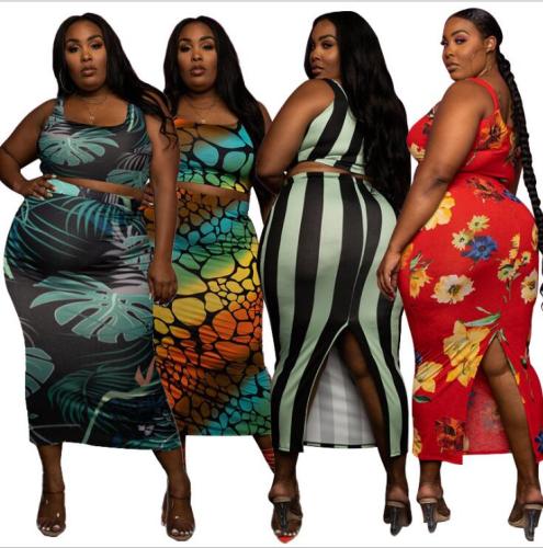 plus size two piece split skirt set 21219