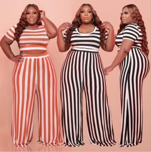 plus size two piece strip pants set 21226