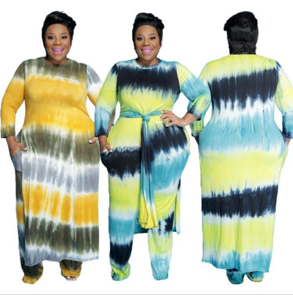 plus size tie dye fall and winter two piece pants set 21233