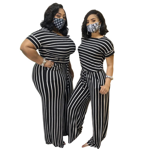 plus size two piece strip pants set 20793