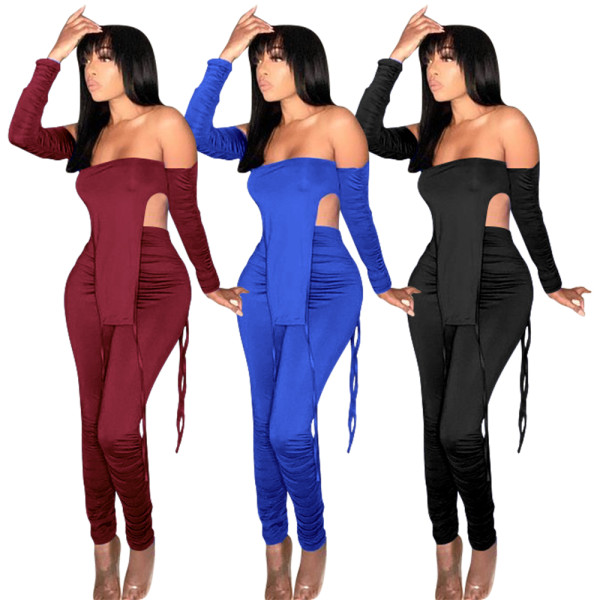 stacked  two piece pants set 2662